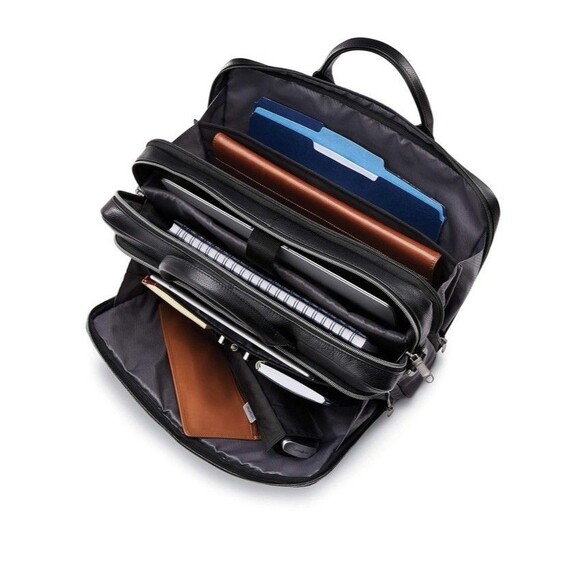 Samsonite Classic Leather Toploader Briefcase With Shoulder Strap - Picture 3 of 16
